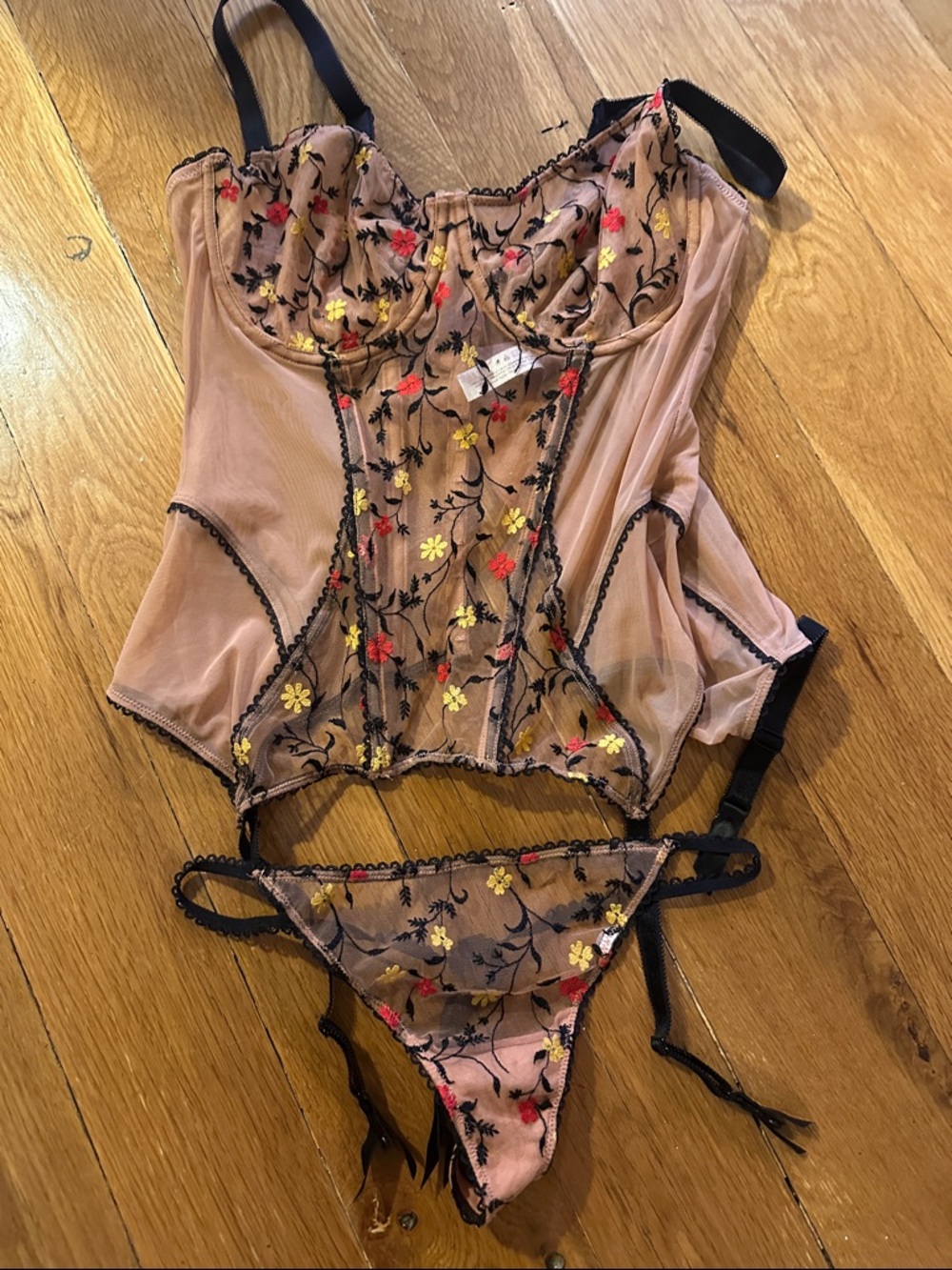 Adore Me Blush Floral Embroidered Bustier & Thong Set